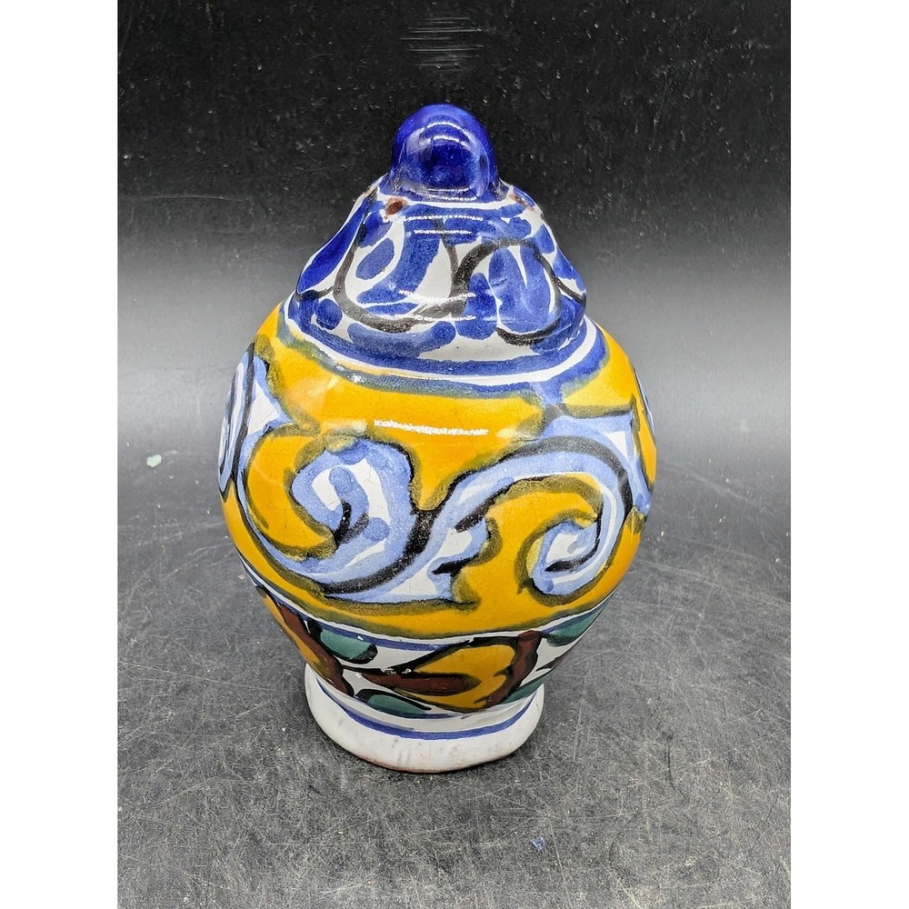 Mexican Talavera Pottery Hand Painted Salt Pepper Shaker Blue Yellow Floral 3.5"
